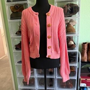 Free People Bubblegum Pink Cropped Button-Up Cardigan